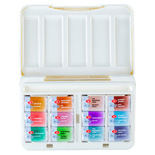 Load image into Gallery viewer, White Nights Extra Fine Artists Grade Professional Watercolors set 12 Full Pans Granulation and Natural Earth Colors, plastic box by Nevskaya Palitra