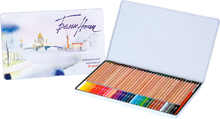 Load image into Gallery viewer, Set of 36 watercolor pencils "White Nights" with a brush in a metal box