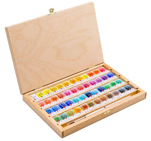 Load image into Gallery viewer, Watercolor set "white nights" 48 colours full pans set in birch box with squirrel brush