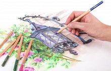 Load image into Gallery viewer, Set of 36 watercolor pencils "White Nights" with a brush in a metal box