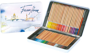 Set of 48 watercolor pencils "White Nights" with a brush in a metal box
