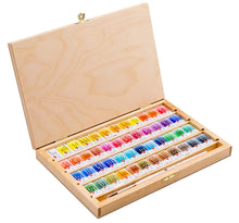 Load image into Gallery viewer, Watercolor set &quot;white nights&quot; 48 colours full pans set in birch box with squirrel brush
