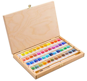 Watercolor set "white nights" 48 colours full pans set in birch box with squirrel brush